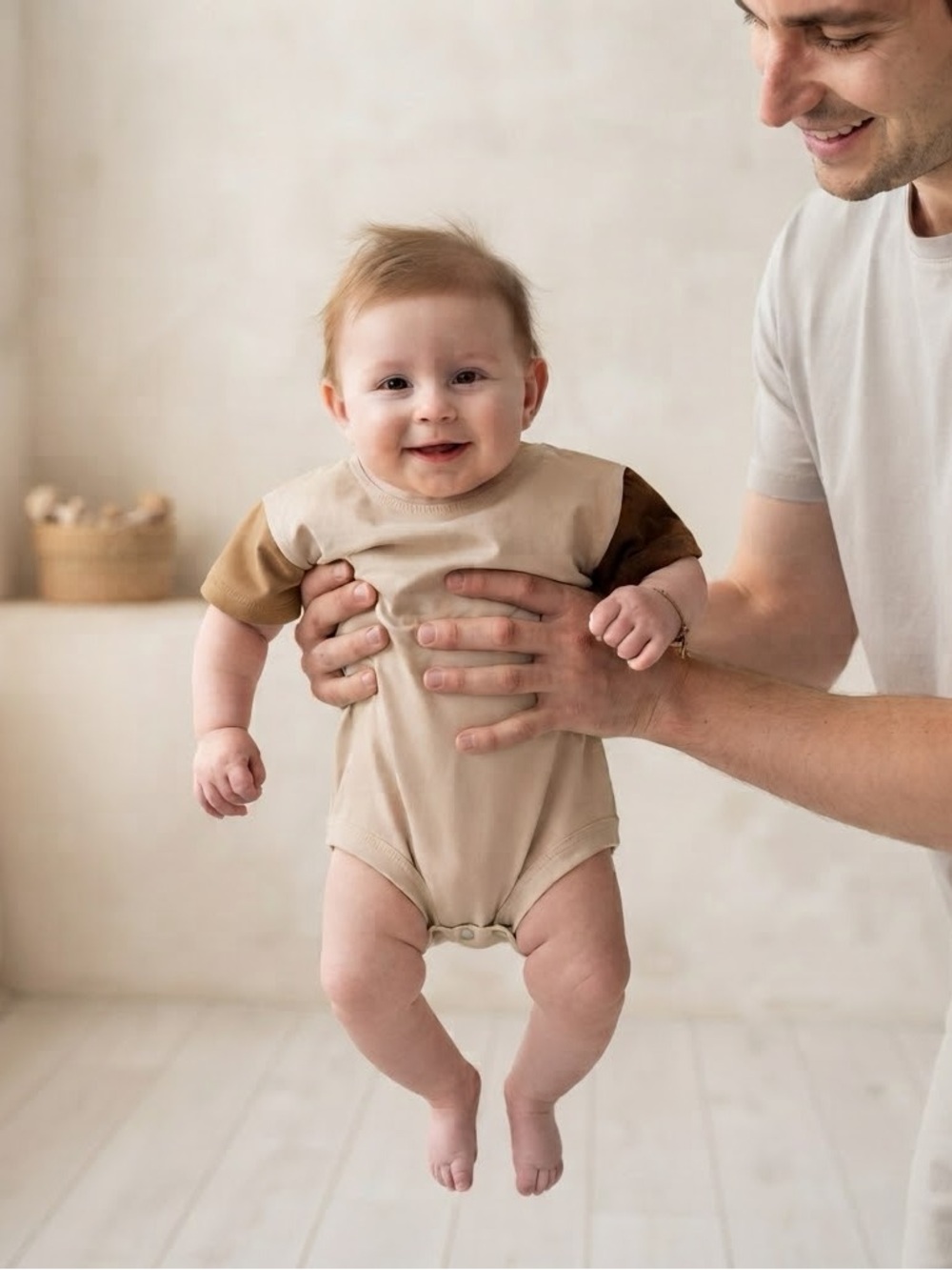 Unbranded Neutral Tan Brown Oversized Color Block Short Sleeve T-Shirt Bodysuit